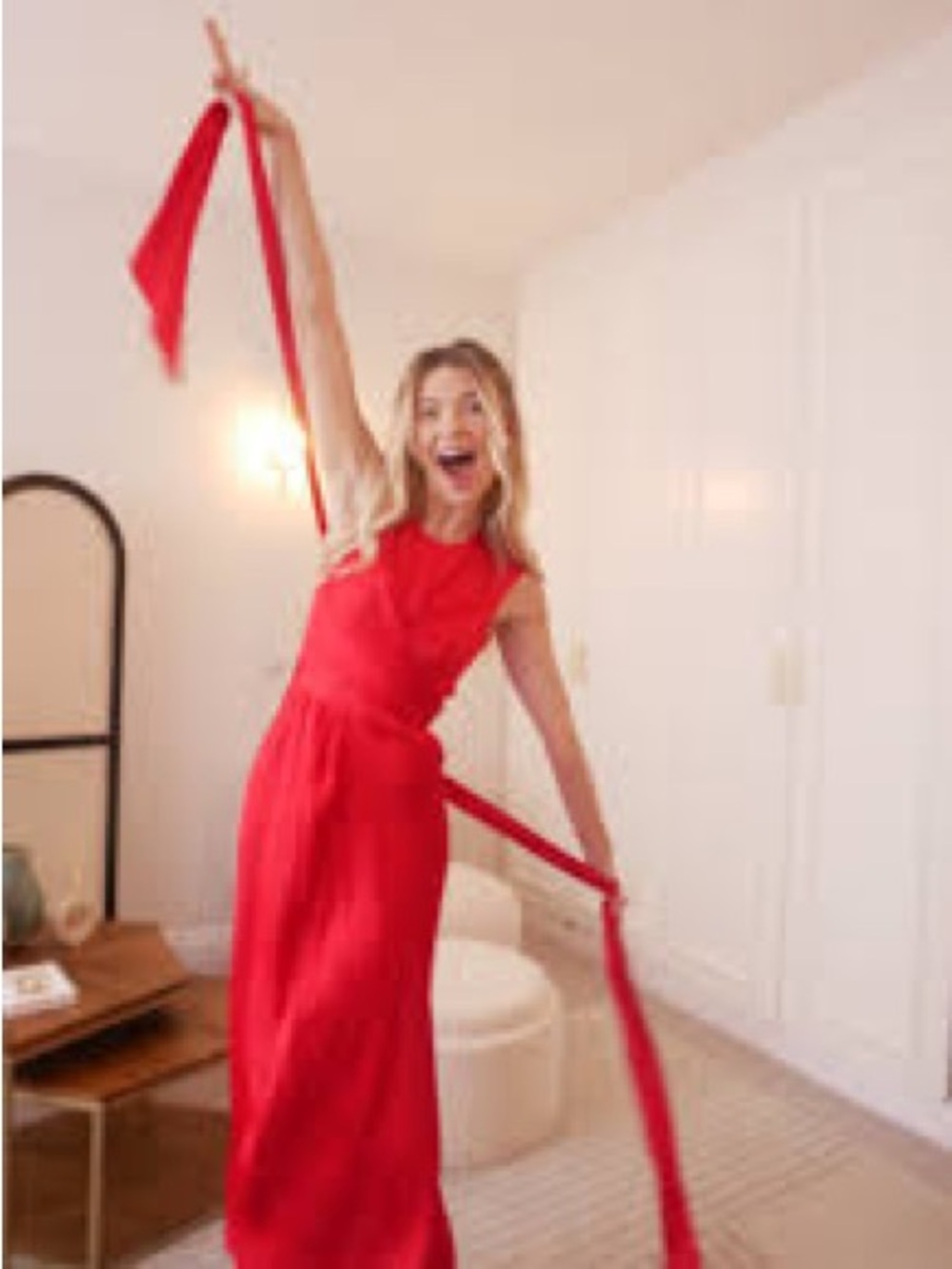 Zara Red Satin Tie Waist Belted Maxi Dress